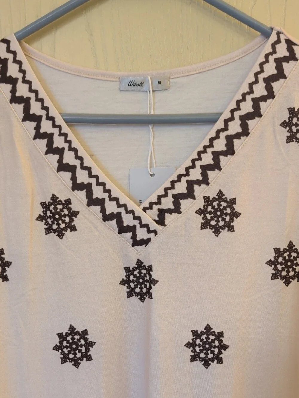 Wiholl Beige Printed Sleeveless Shift Dress M NWT Boho Pocket V-Neck